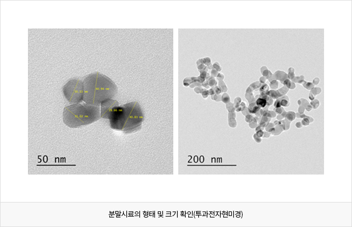 Confirms the shape and size of powder samples (transmission electron microscope)